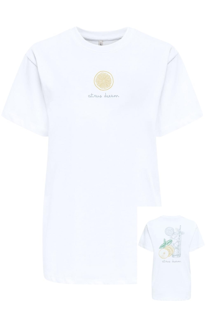ONLVIVVI LIFE S/S LOVELY TOP CS JRS 15357393 BRIGHT WHITE/CITRUS DRE